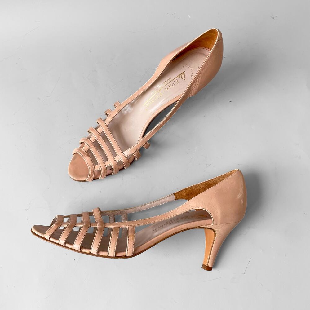 Vintage 80s Peak-a-Boo Toe Leather Cage Pump Evan Picone Ballet Pink Italy 8.5N
